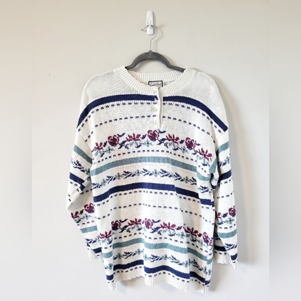 Vintage White Patterned Knit Sweater